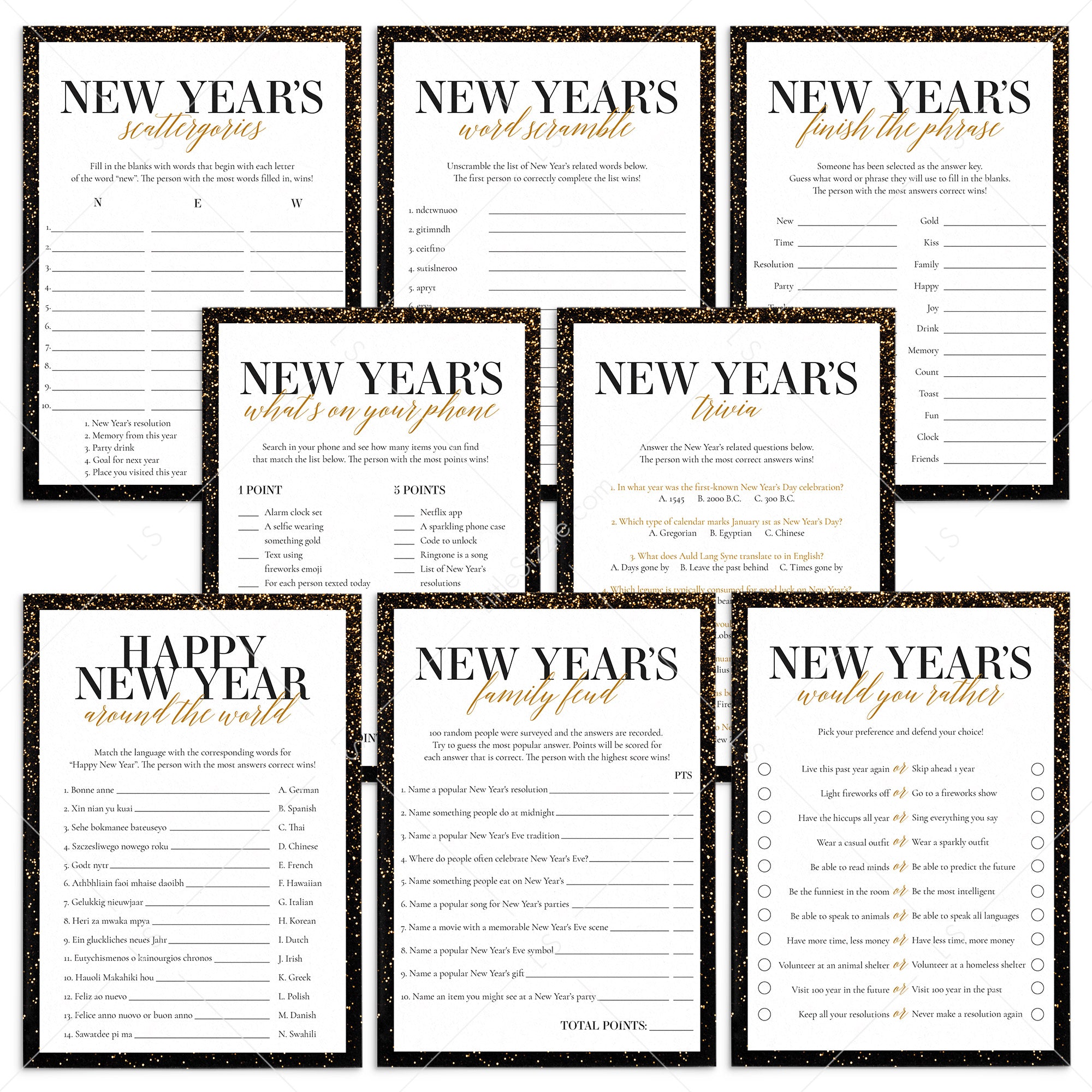 New Year's Eve Party Games and Activities Bundle