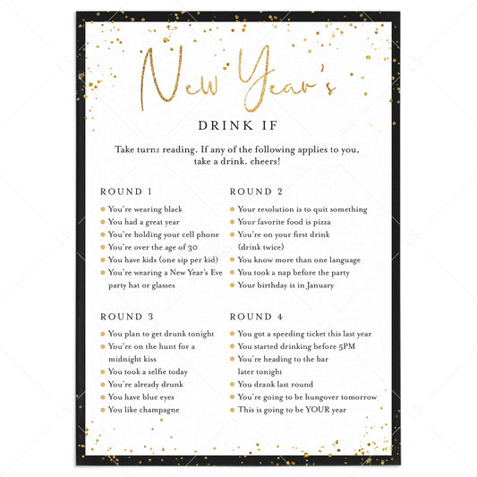 New Year's Eve Drink If Game Printable by LittleSizzle