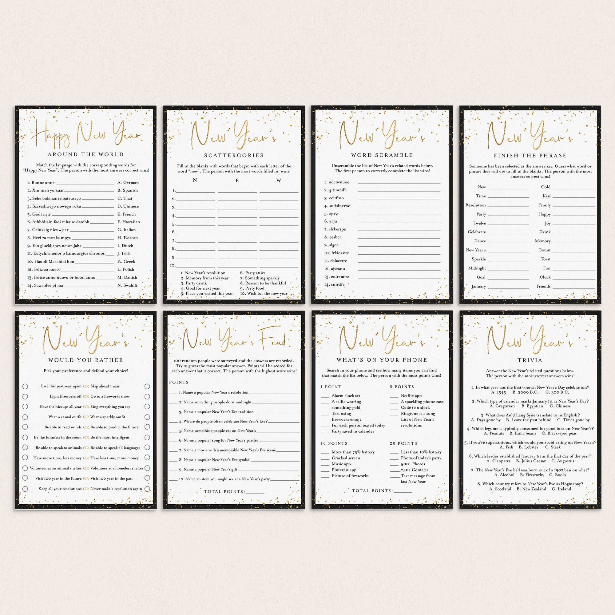 8 New Years Party Games Printable by LittleSizzle