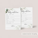 Green Foliage Baby Predictions Card Printable
