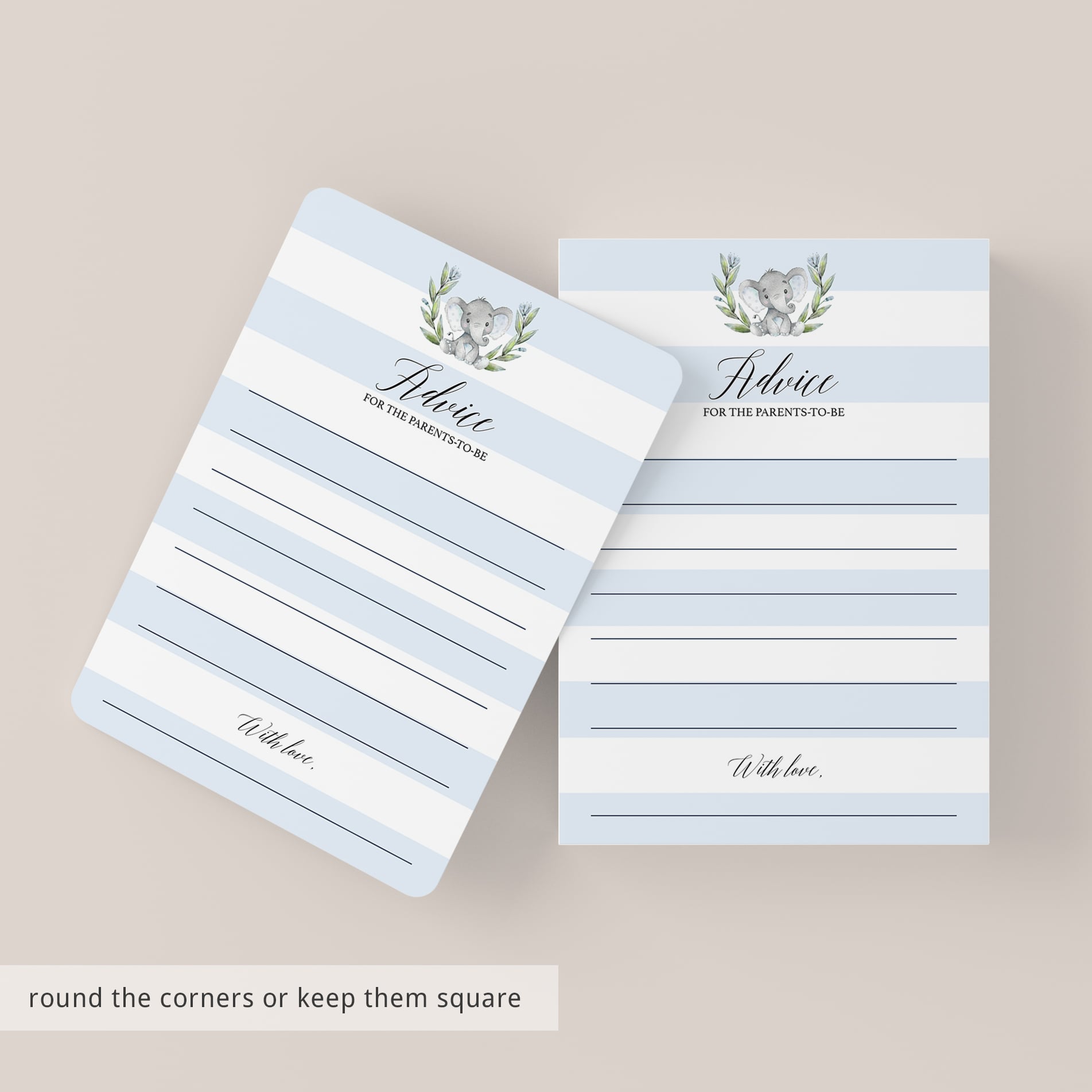Blue elephant boy baby shower printable advice card for parents to be by LittleSizzle