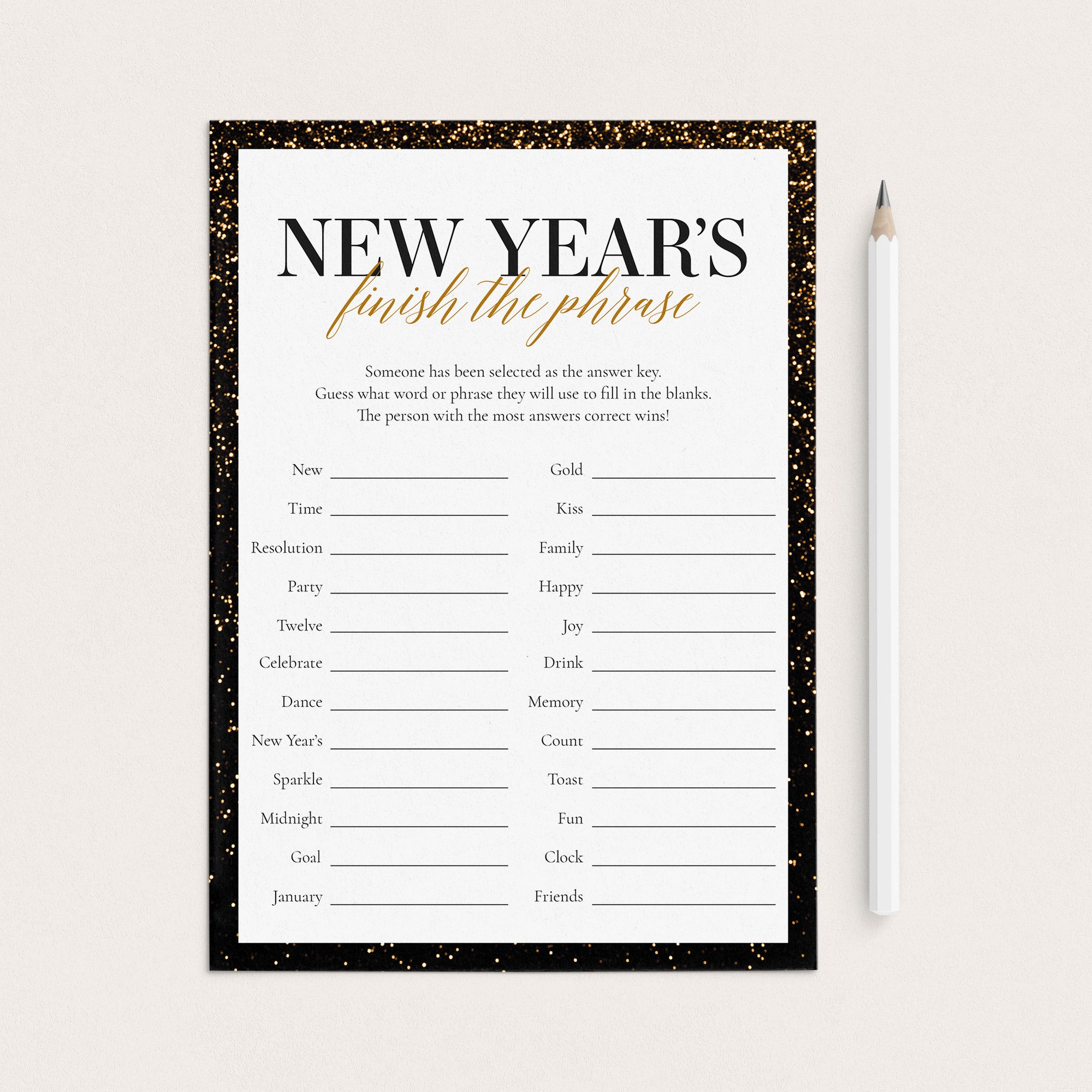 New Years Finish My Phrase Game Printable by LittleSizzle