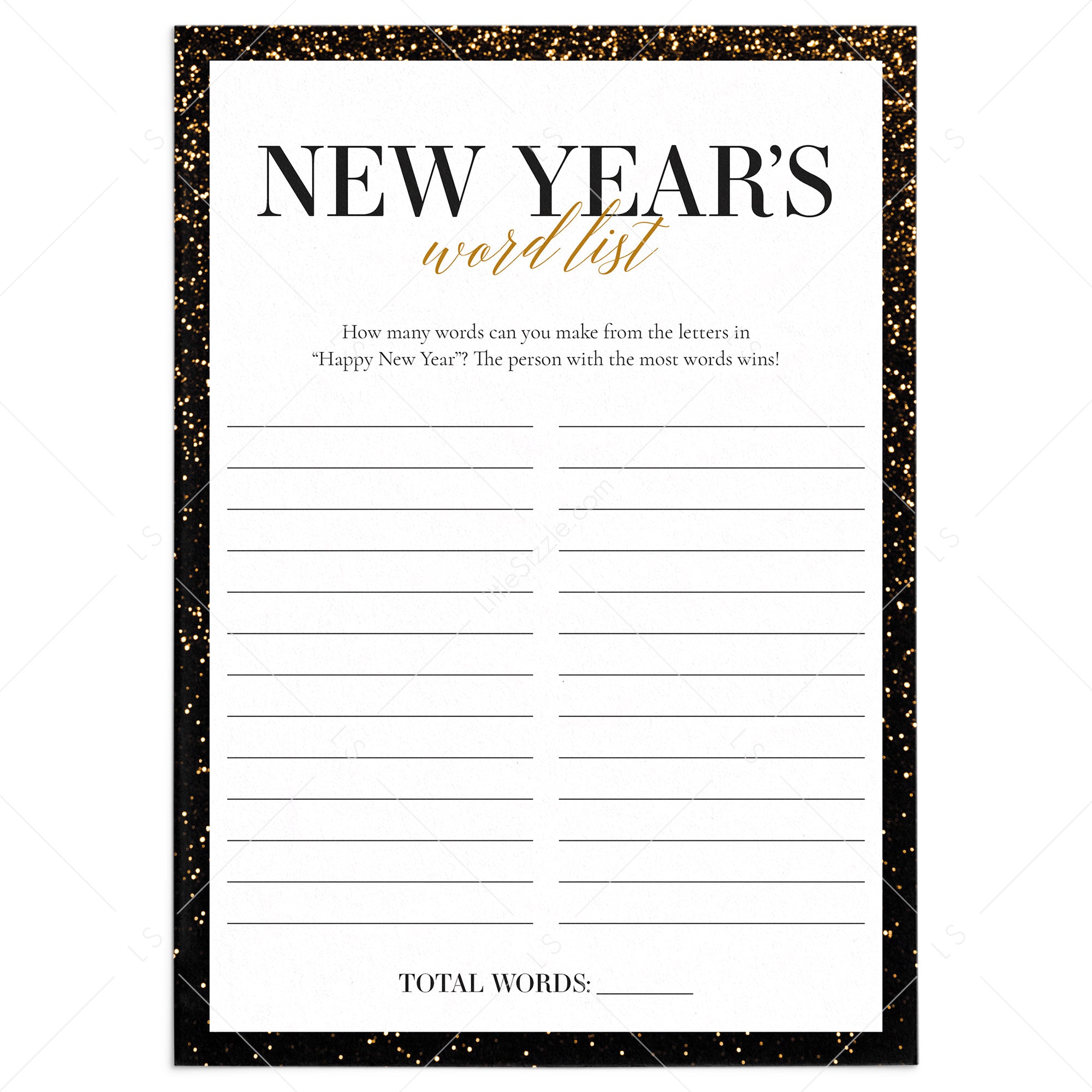 New Years Eve Activity for Kids Printable Word List by LittleSizzle
