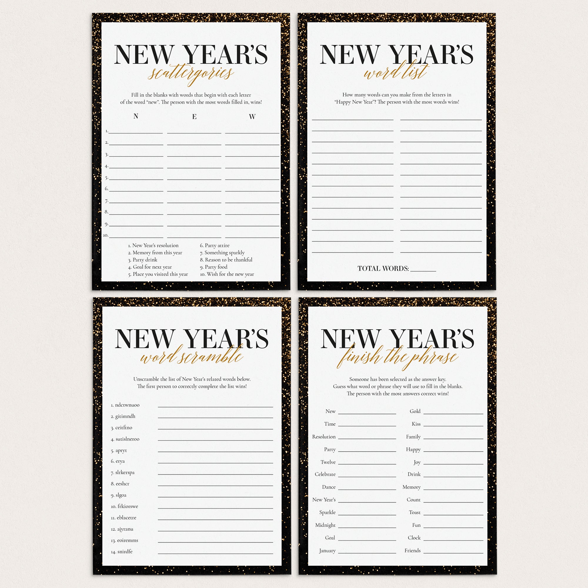 Printable New Year Party Games Pack Instant Download by LittleSizzle