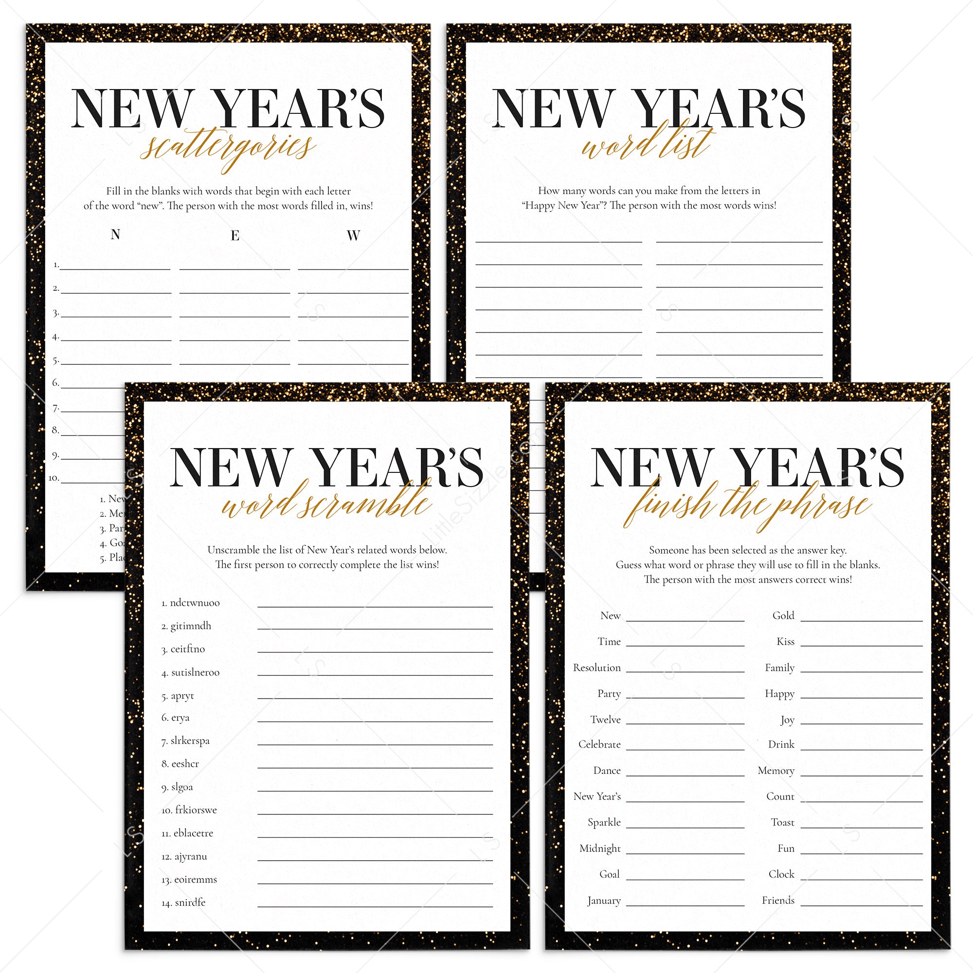 Printable New Year Party Games Pack Instant Download by LittleSizzle