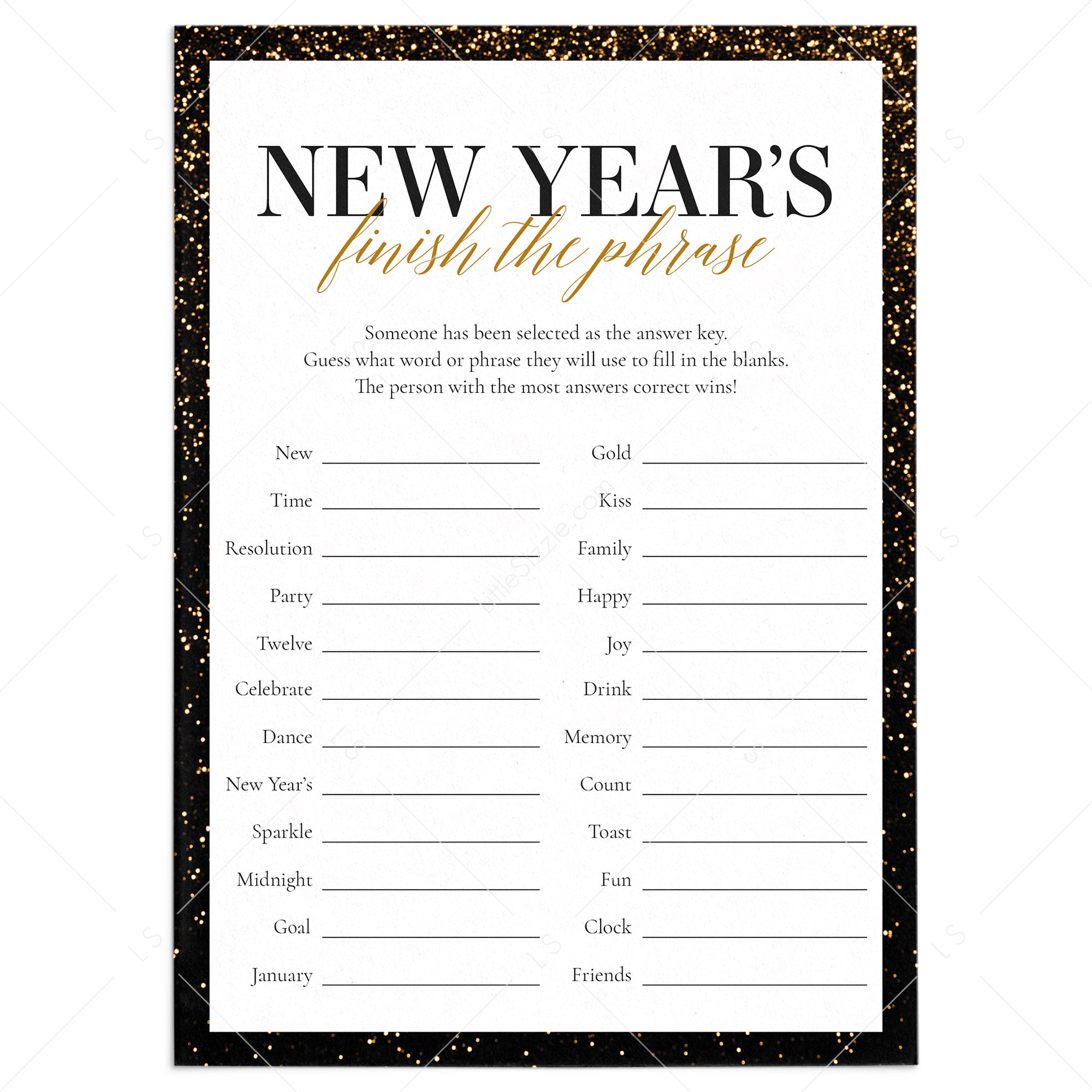 New Years Finish My Phrase Game Printable by LittleSizzle