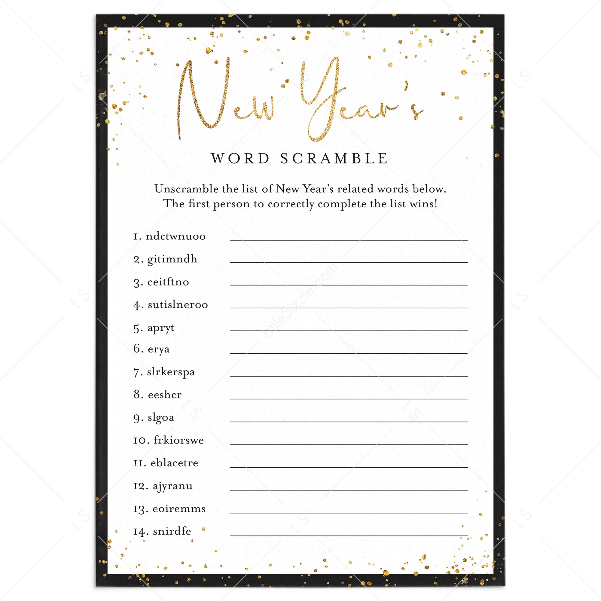 New Years Word Scramble Game Printable by LittleSizzle