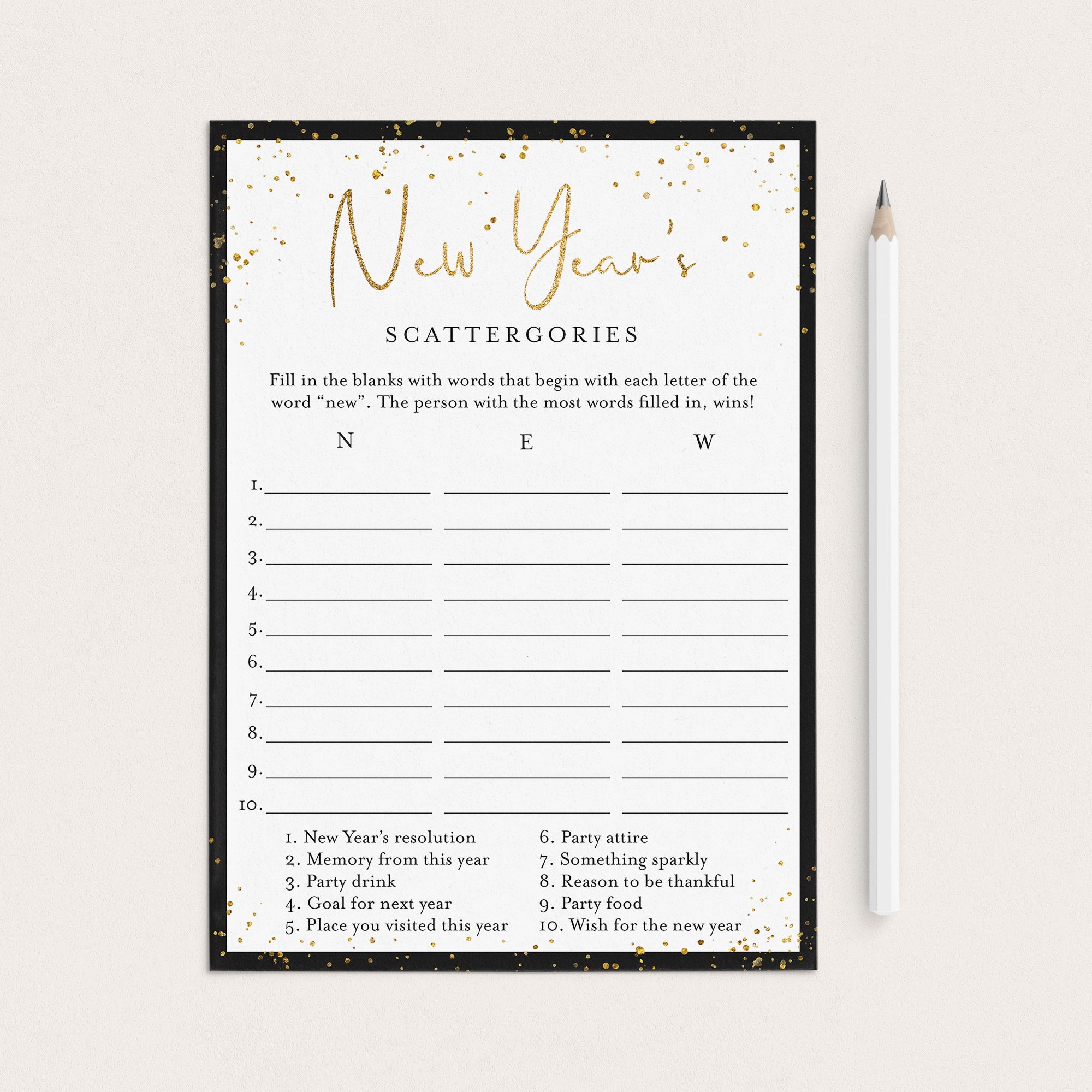 New Year's Scattergories Game Printable by LittleSizzle