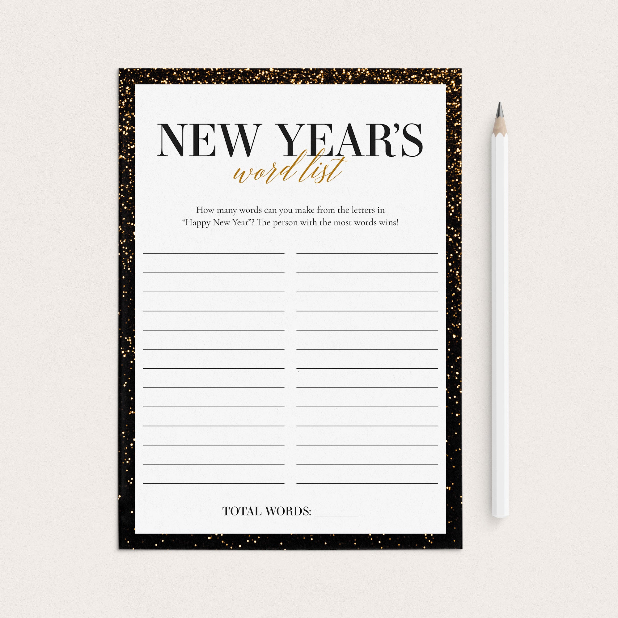 New Years Eve Activity for Kids Printable Word List by LittleSizzle