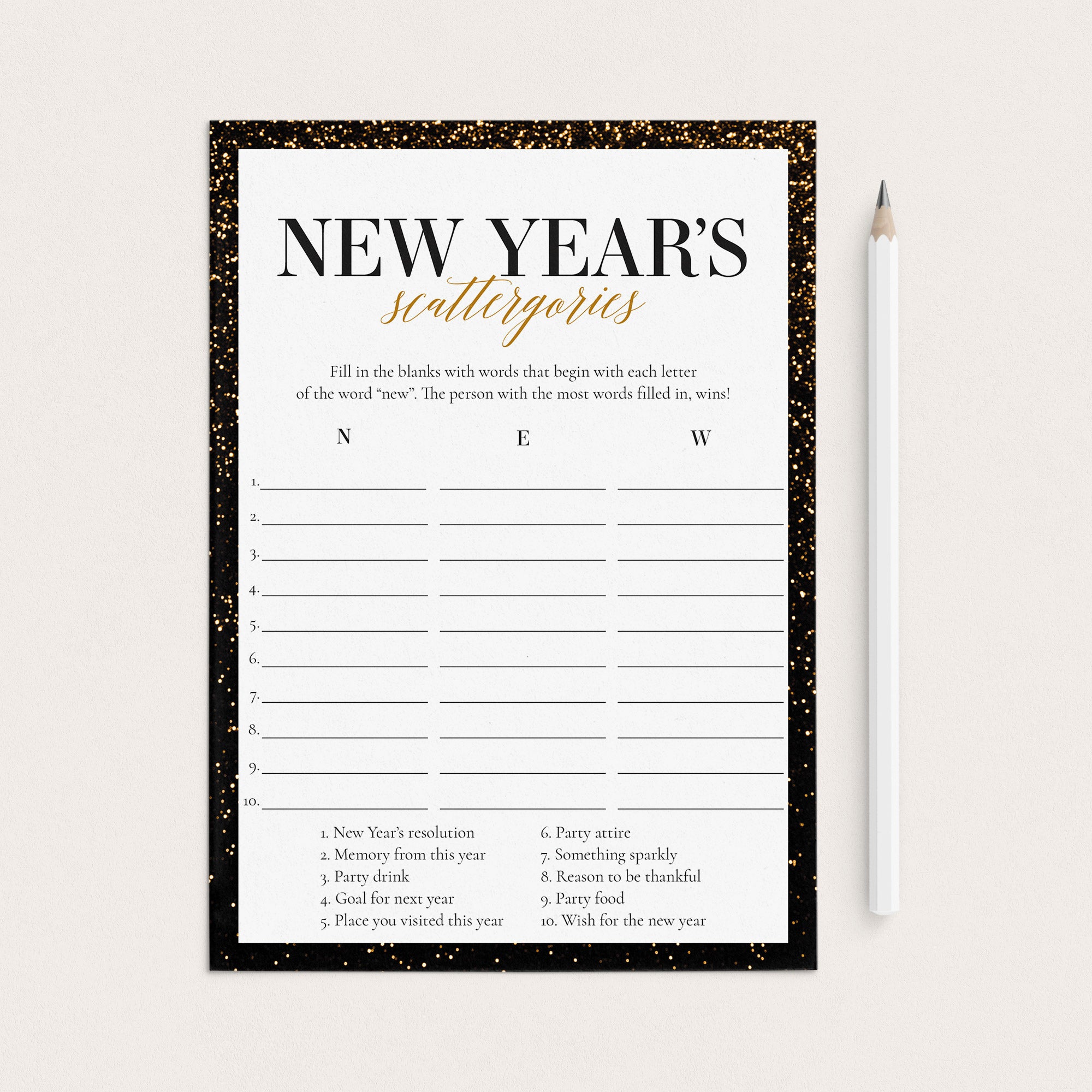 Printable New Year Game for Family Scattergories by LittleSizzle