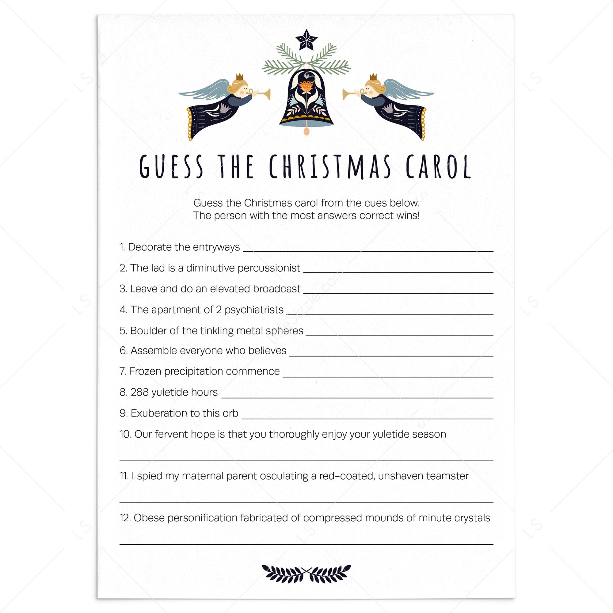 Guess The Christmas Songs Game with Answer Key Printable by LittleSizzle