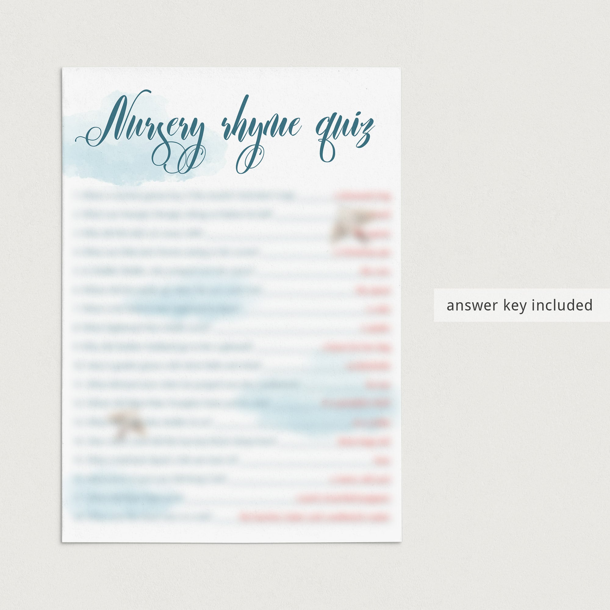Baby nursery rhyme game answers download PDF by LittleSizzle