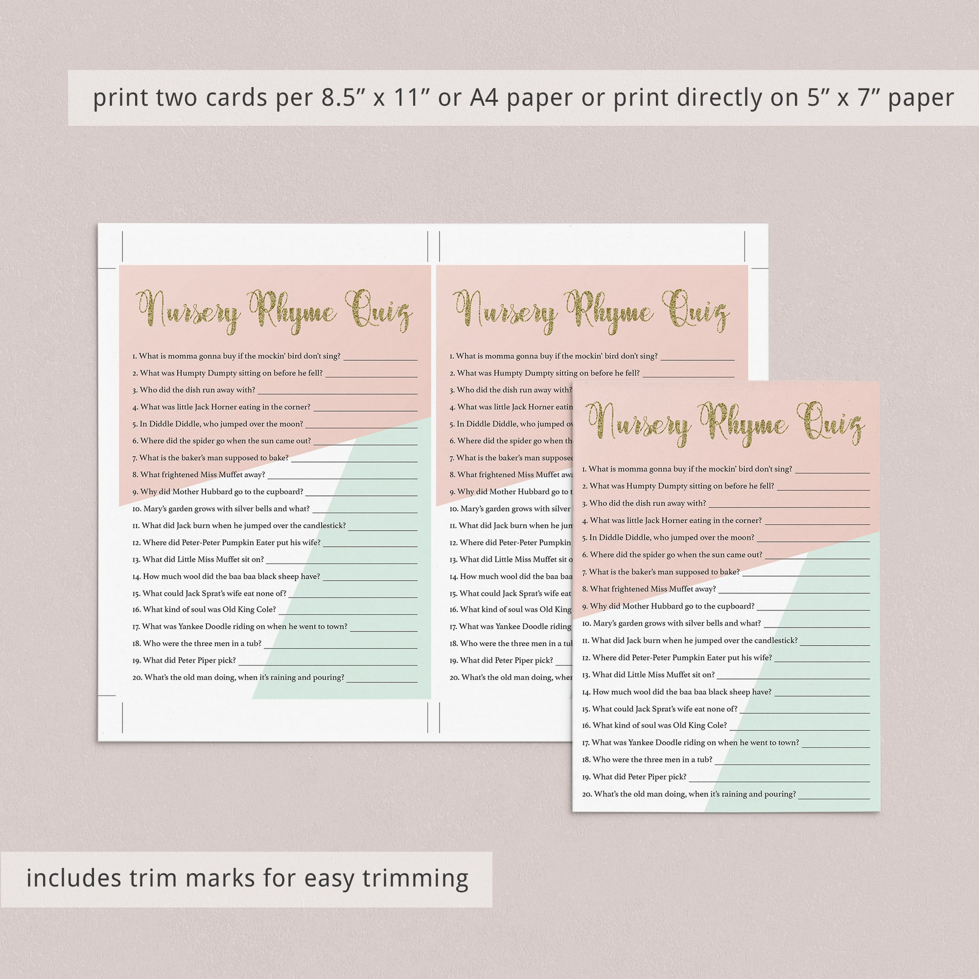 Pink and gold baby shower game printable by LittleSizzle