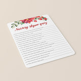 Red Floral Baby Shower Game Nursery Rhyme Quiz