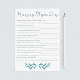 Blue and Silver Baby Shower Games Nursery Rhyme Quiz Printable by LittleSizzle