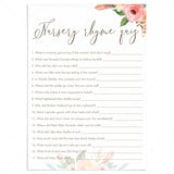 Watercolor Flowers Baby Shower Nursery Rhyme Quiz Printable by LittleSizzle