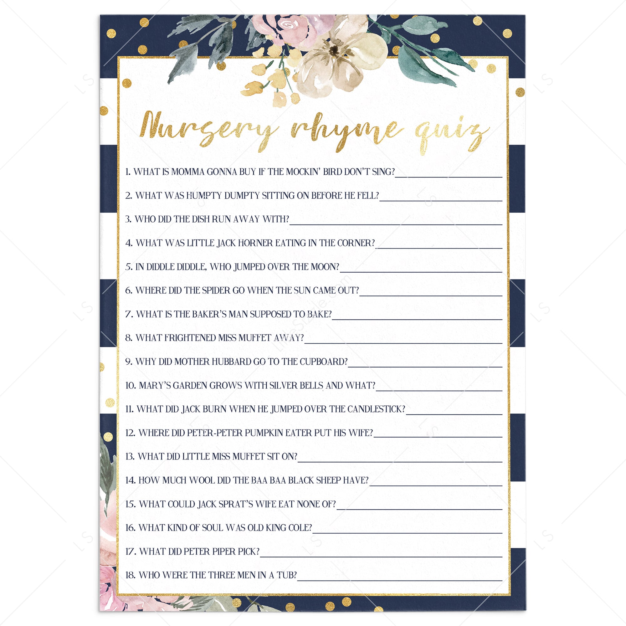 Pink and navy stripes girl baby shower games by LittleSizzle