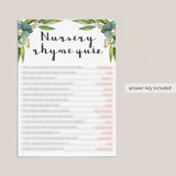 Botanical leaves baby shower game nursery rhyme quiz instant download by LittleSizzle