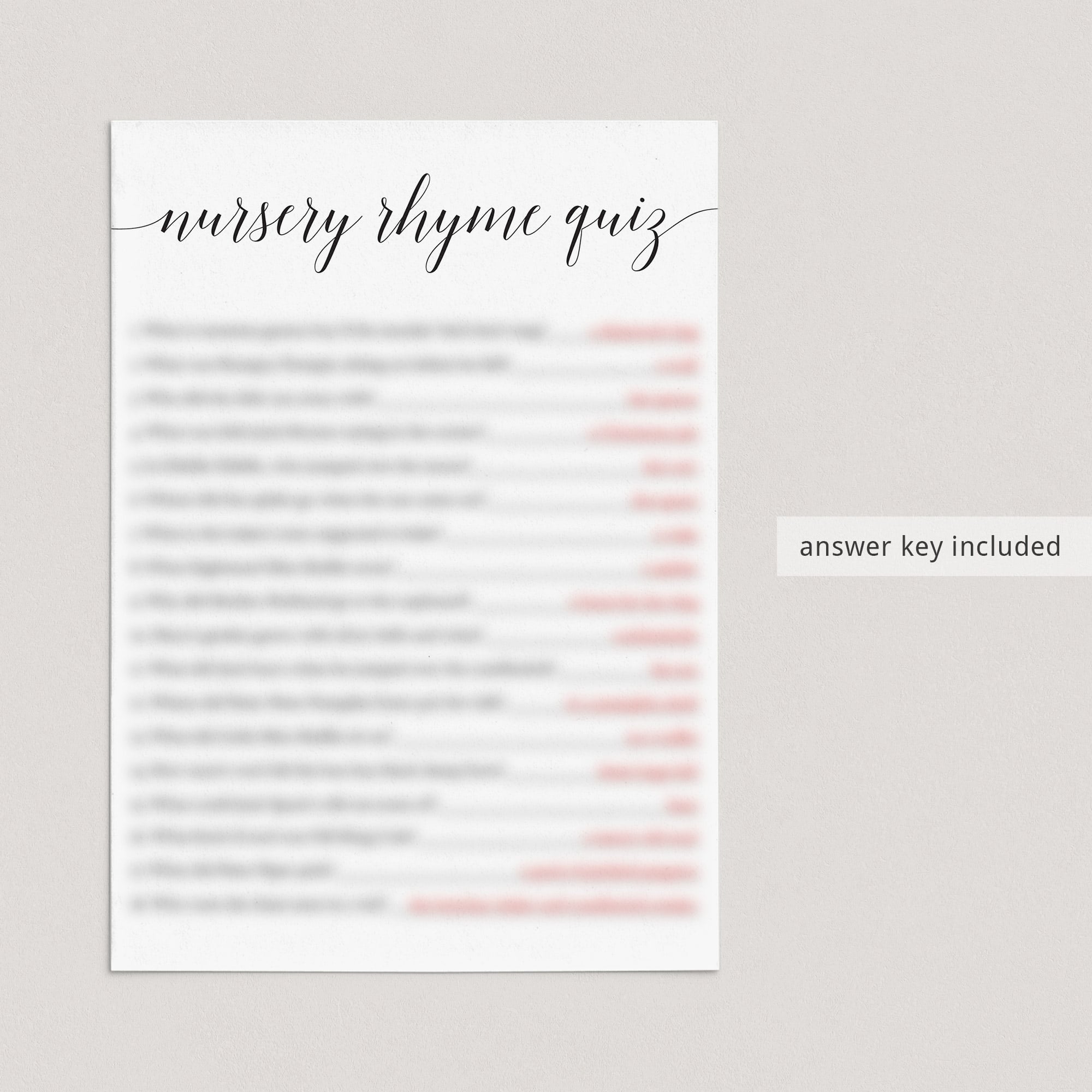 Nursery rhyme quiz baby shower answers by LittleSizzle