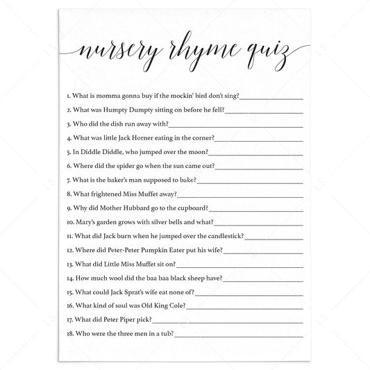 Simple baby shower game nursery rhyme quiz by LittleSizzle