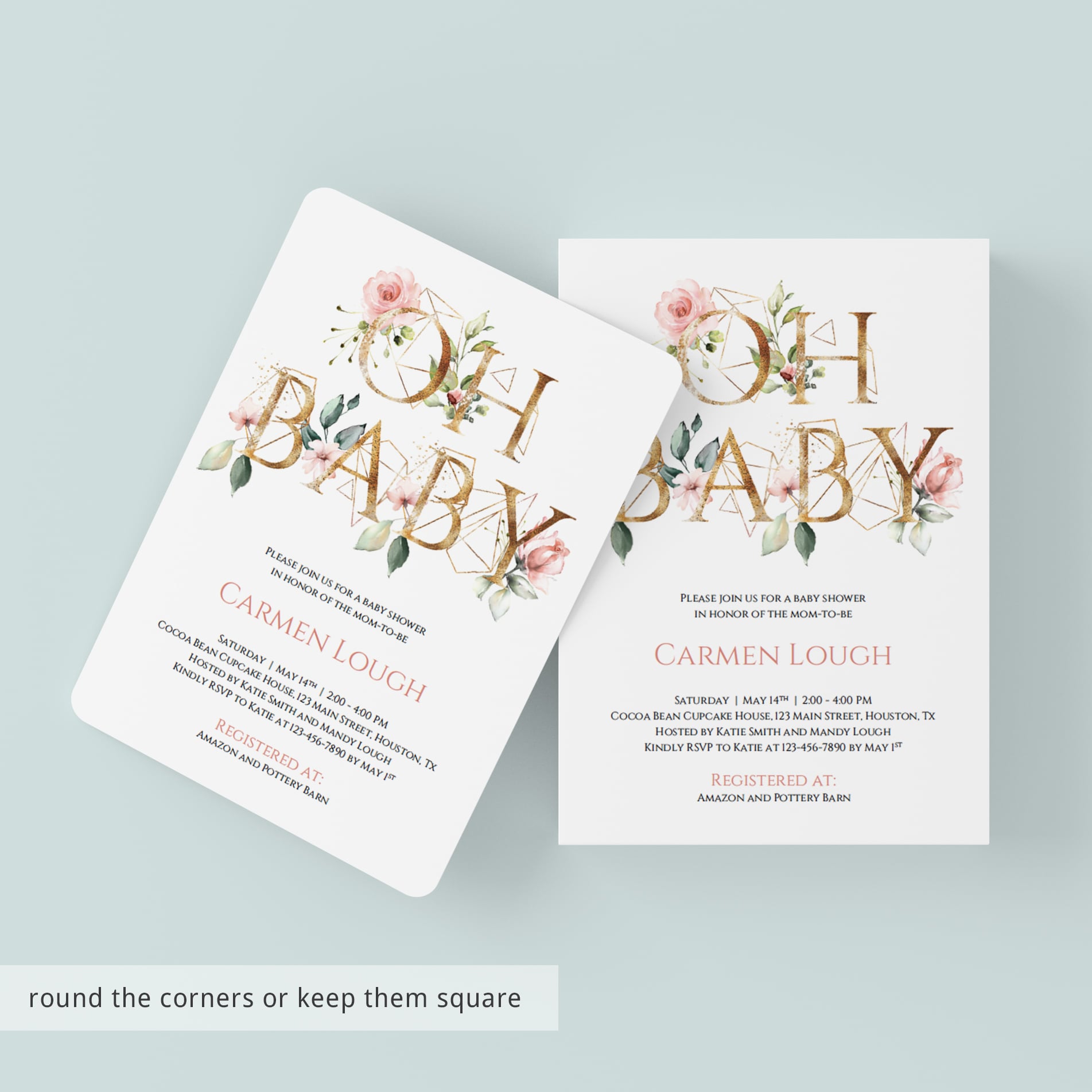 Modern gold geometric Oh Baby invitation template for baby shower by Littlesizzle
