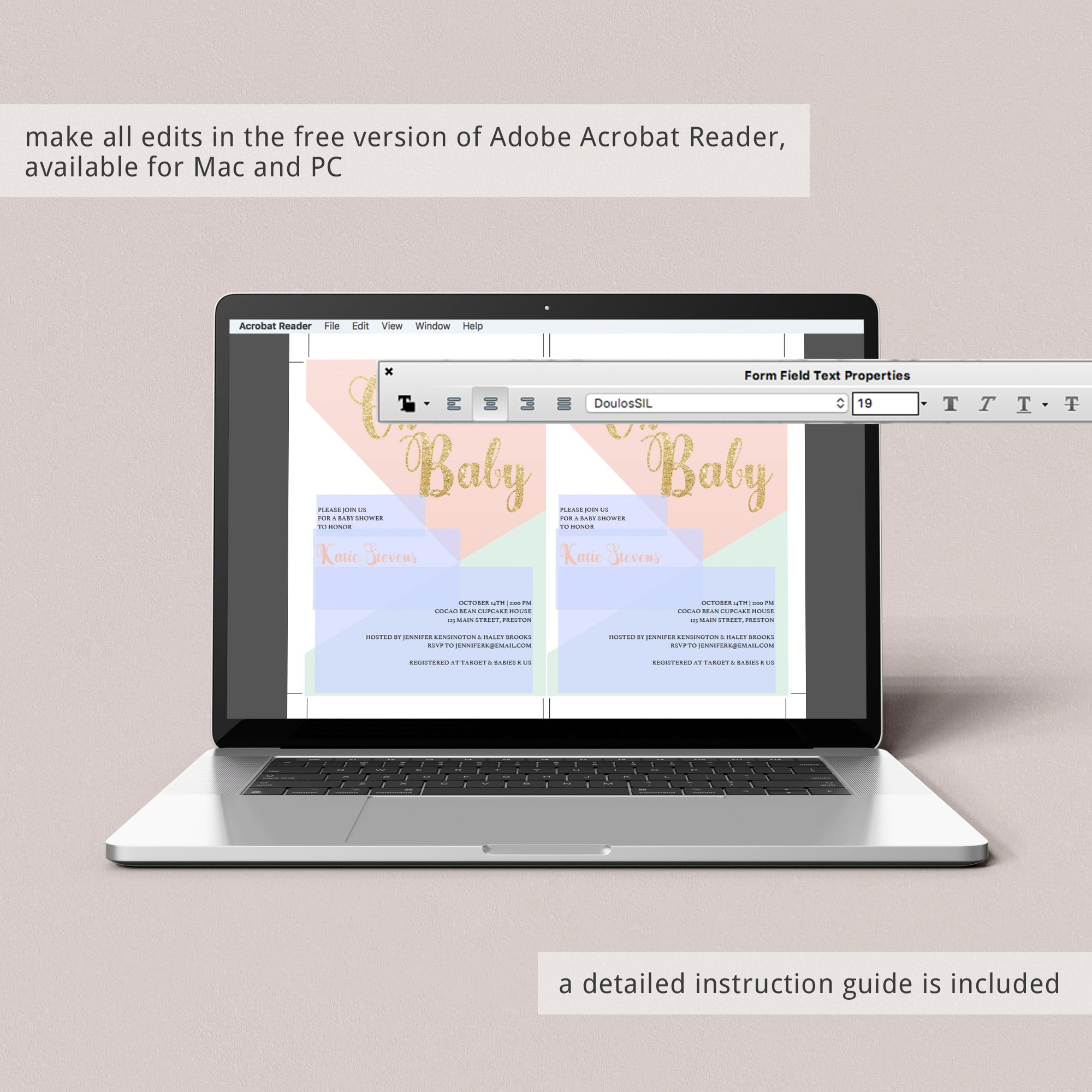 Instruction guide for editable PDF template by LittleSizzle