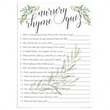 Baby Nursery Rhyme Quiz Printable Green Leaves by LittleSizzle