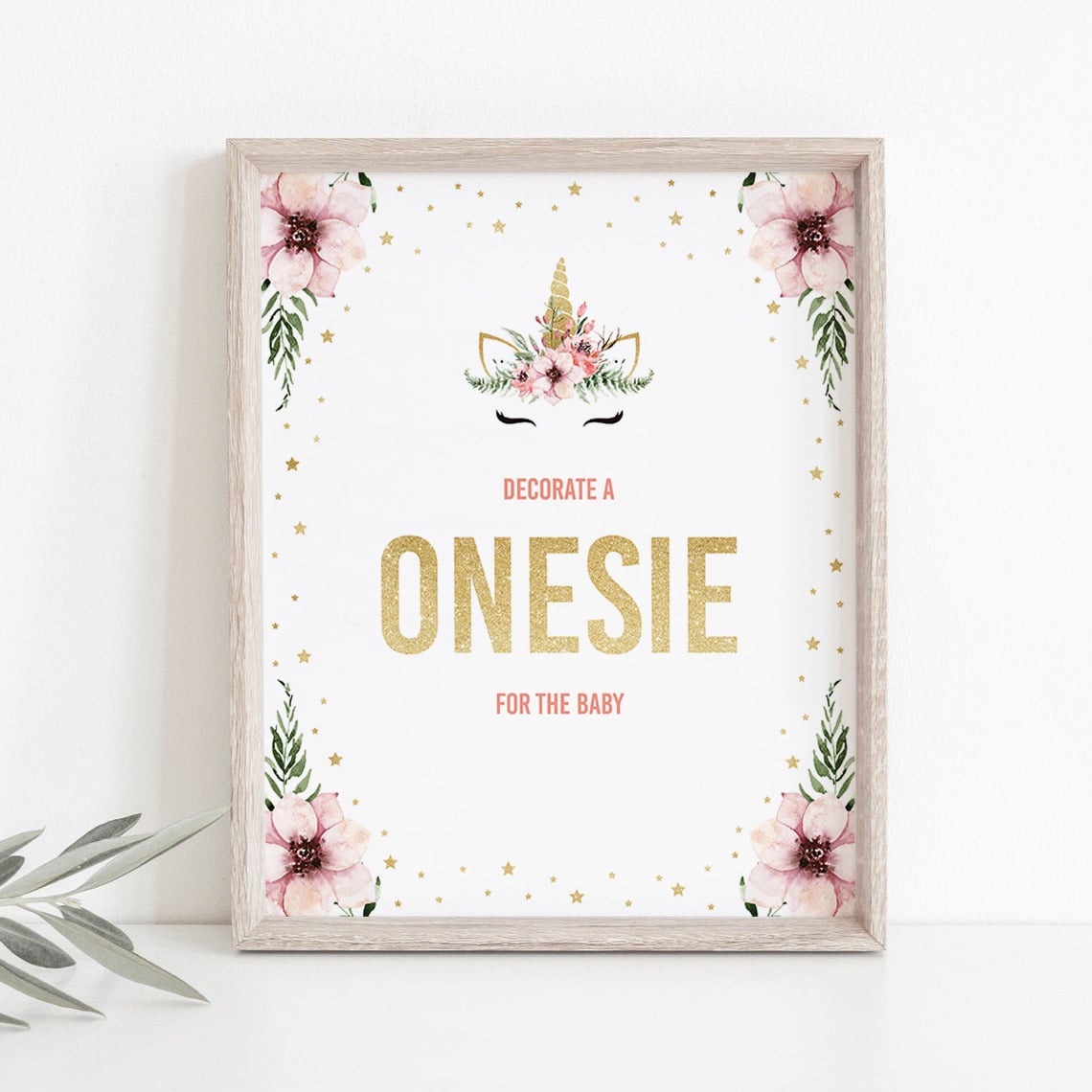 Unicorn baby shower onesie decorating station sign by LittleSizzle