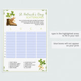 St Patricks Day Scattergories Game Template