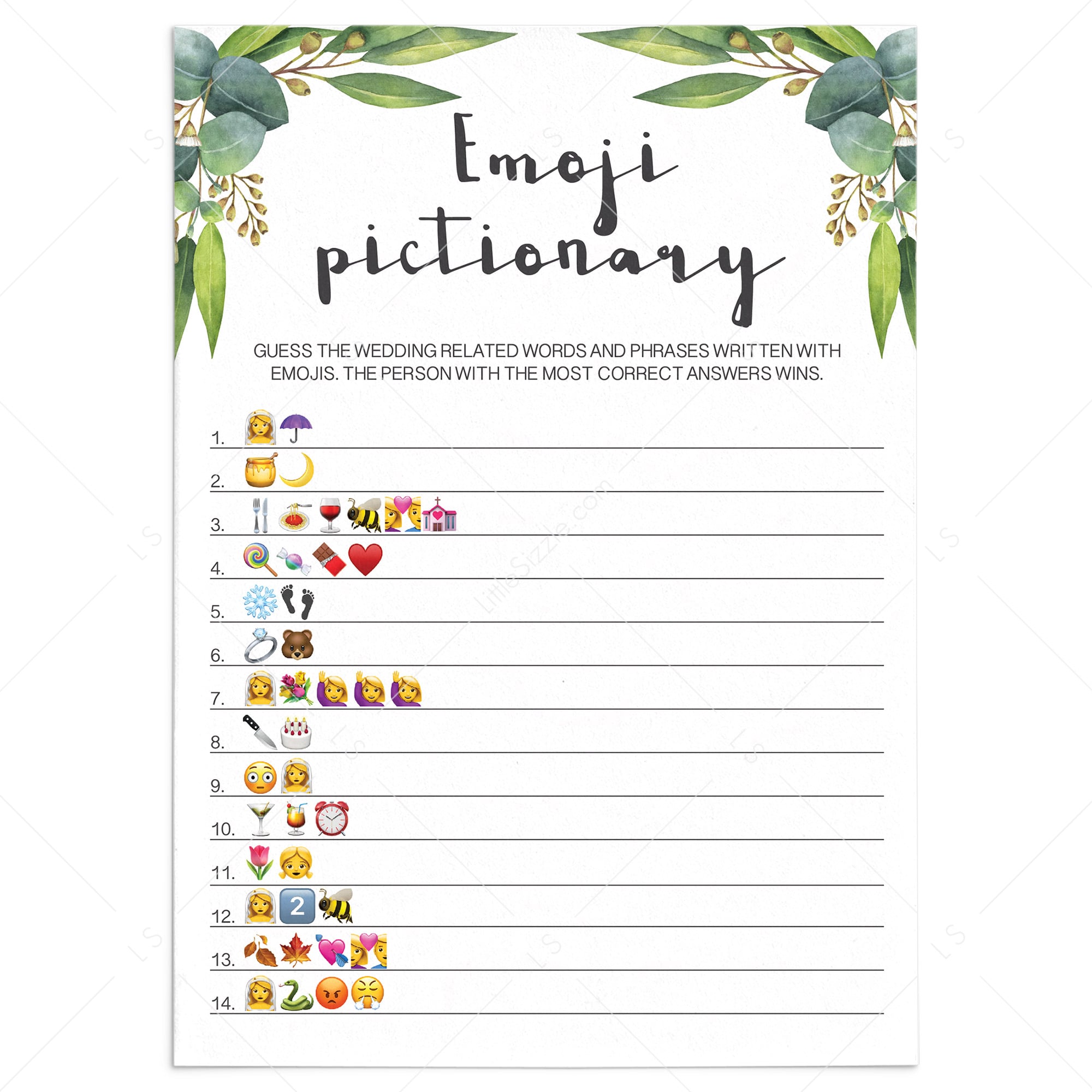 outdoor bridal party emoji guessing game digital download by LittleSizzle