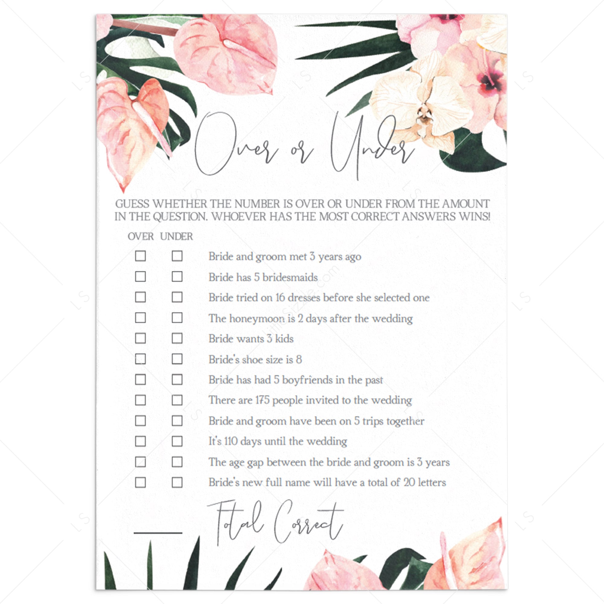 Over or Under Game Template Instant Download by LittleSizzle