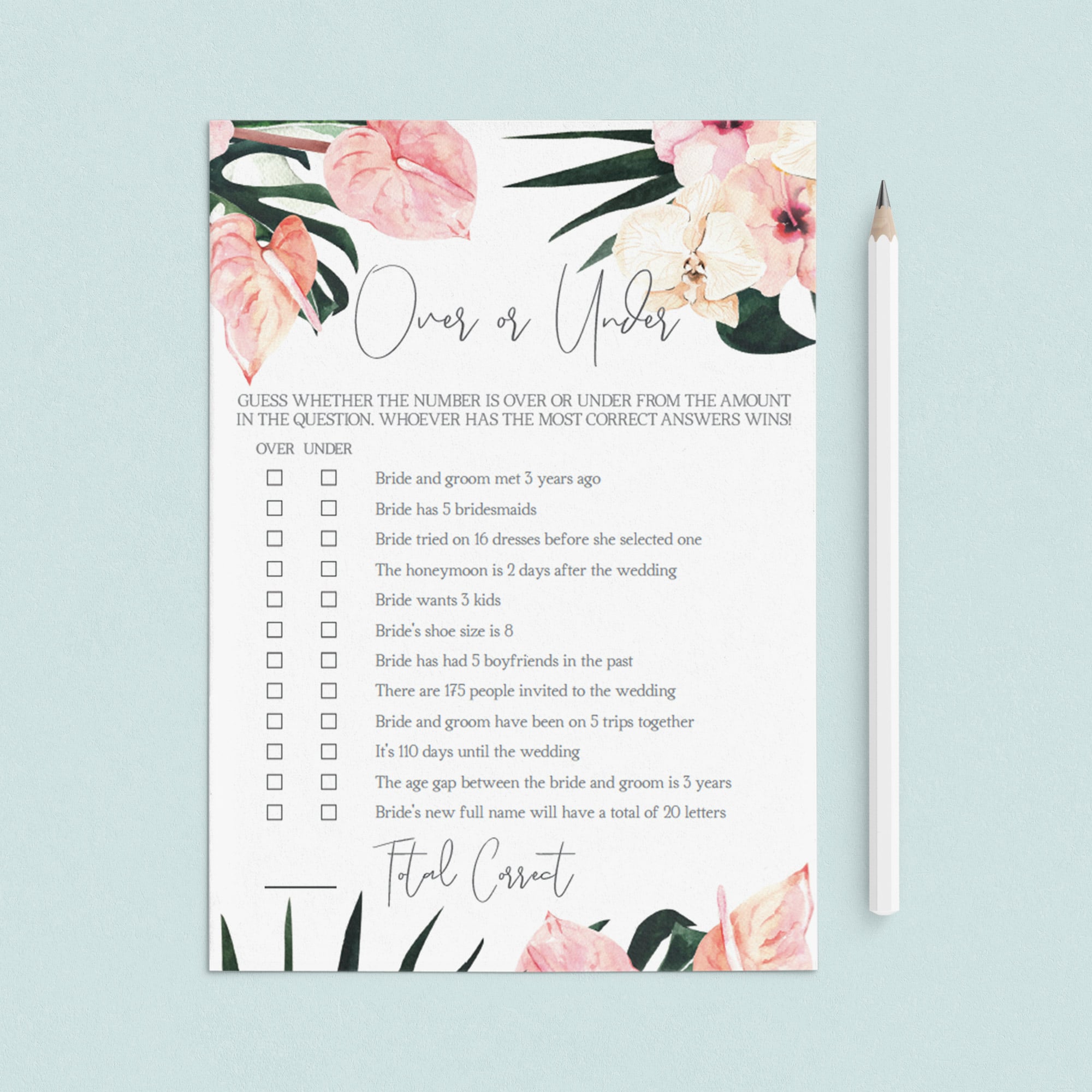 Over or Under Game Template Instant Download by LittleSizzle