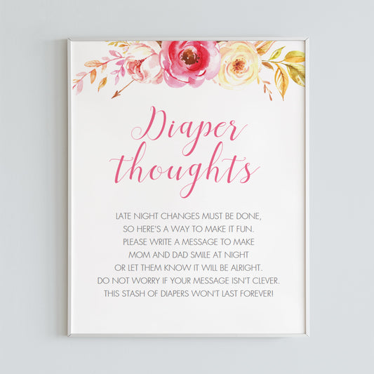 Pink Floral Diaper Thoughts Sign Instant Download by LittleSizzle