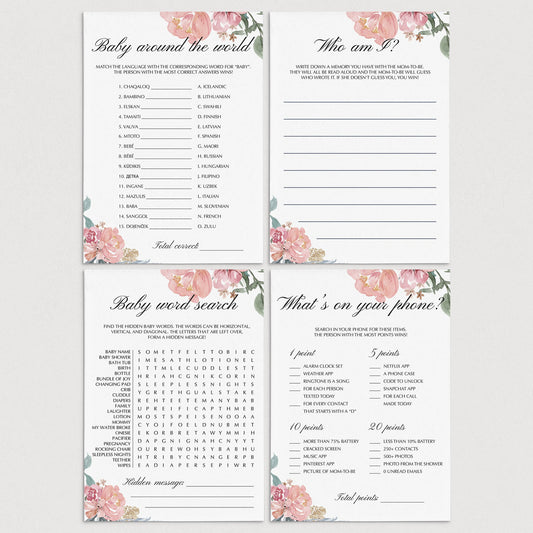 Fun baby shower games pack with pink flowers by LittleSizzle