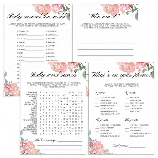 Fun baby shower games pack with pink flowers by LittleSizzle