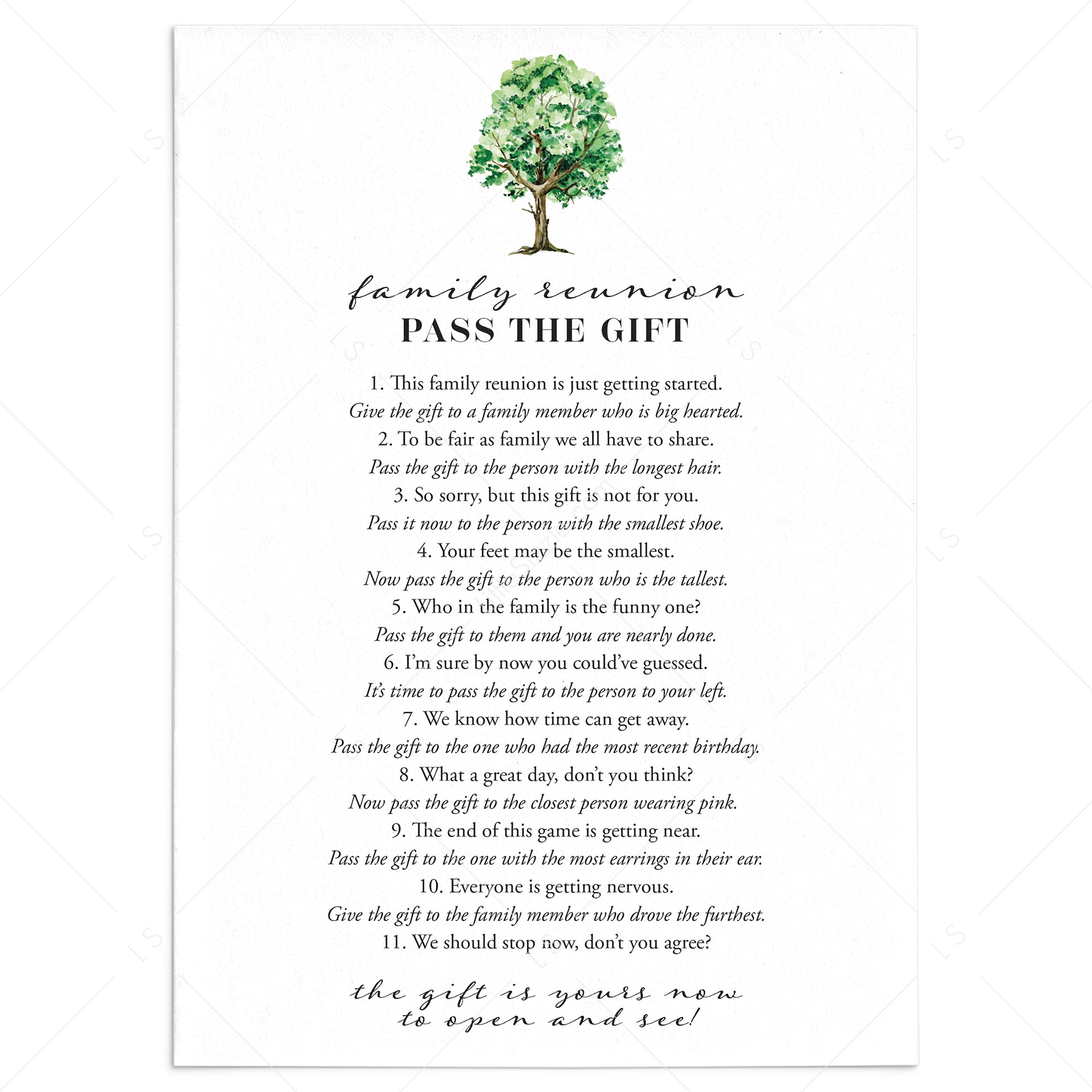 Pass The Gift Game for Family Reunion Instant Download by LittleSizzle