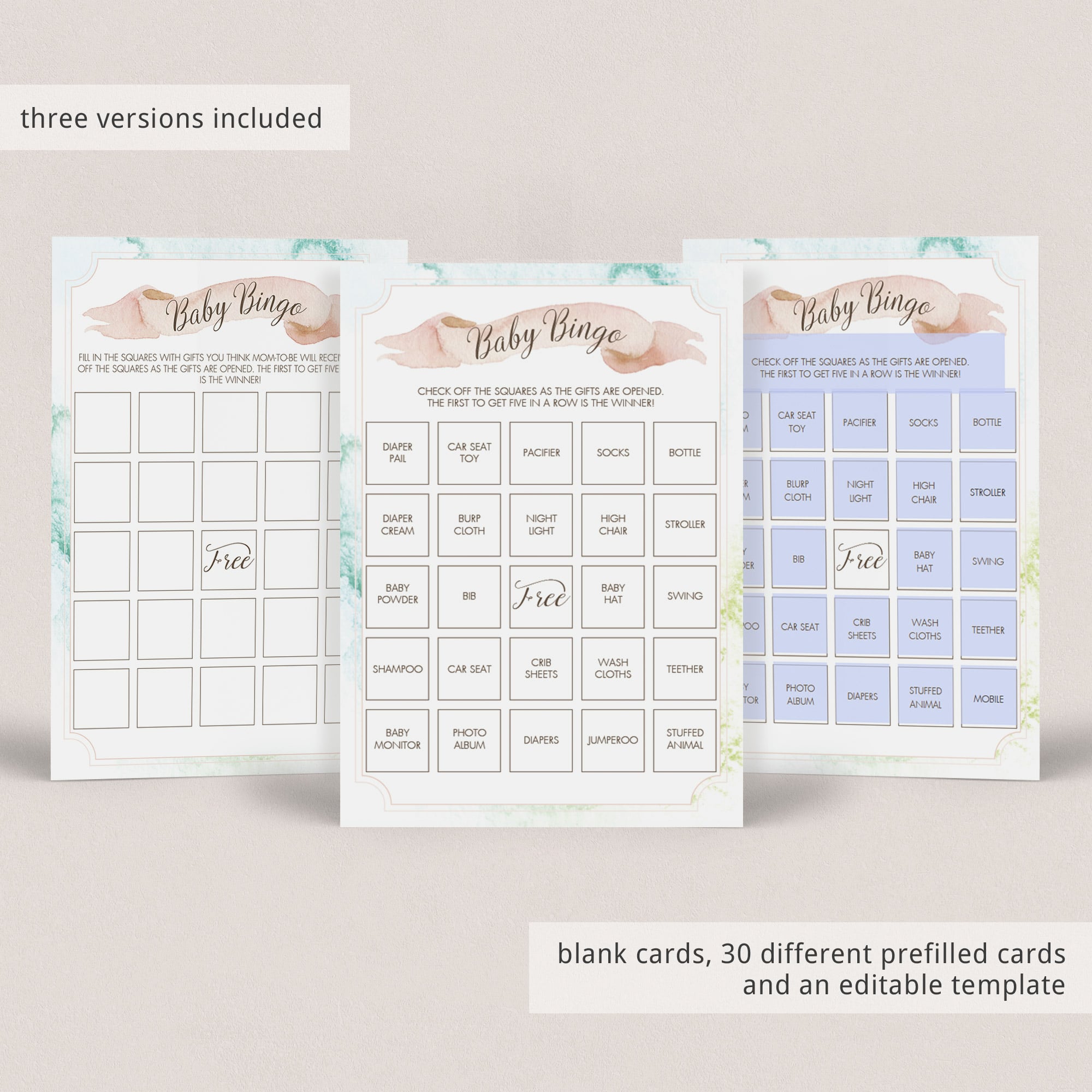30 prefilled baby shower bingo cards instant download by LittleSizzle