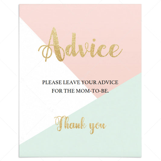 Printable pastel baby shower advice sign by LittleSizzle