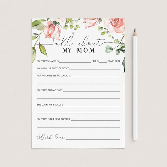 Mother's Day All About Mom Questionnaire Printable & Virtual by LittleSizzle