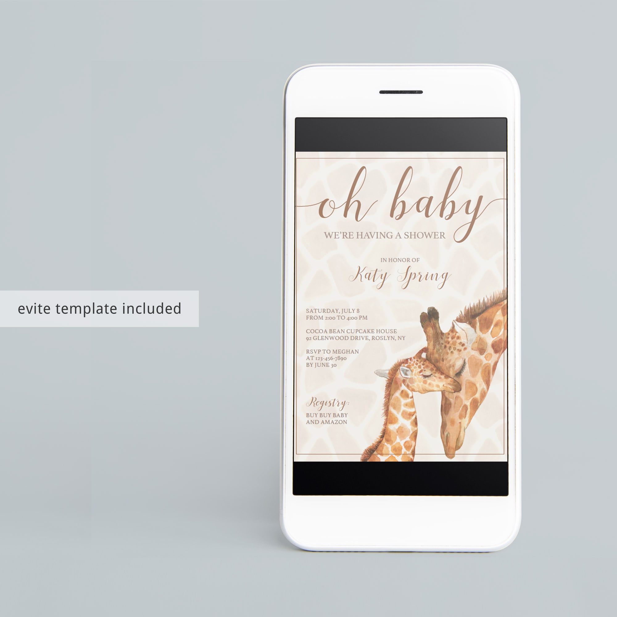 Watercolor baby giraffe on invitation template by LittleSizzle