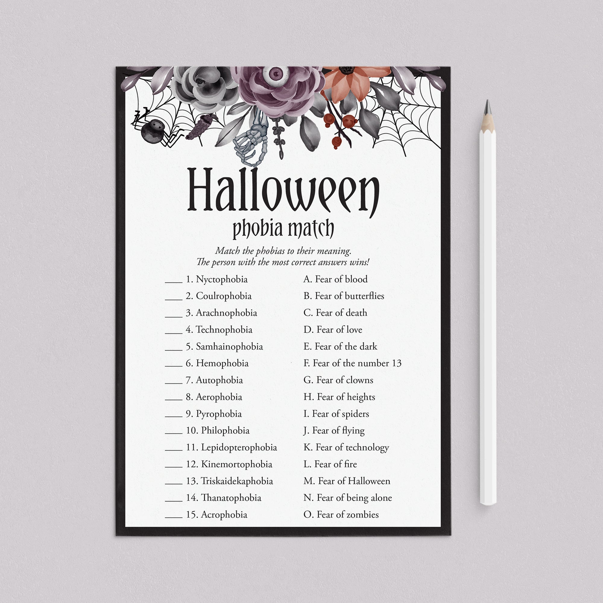 Halloween Phobias Meaning Quiz with Answer Key Printable by LittleSizzle