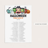 Halloween Phobia Match Up with Answer Key Printable