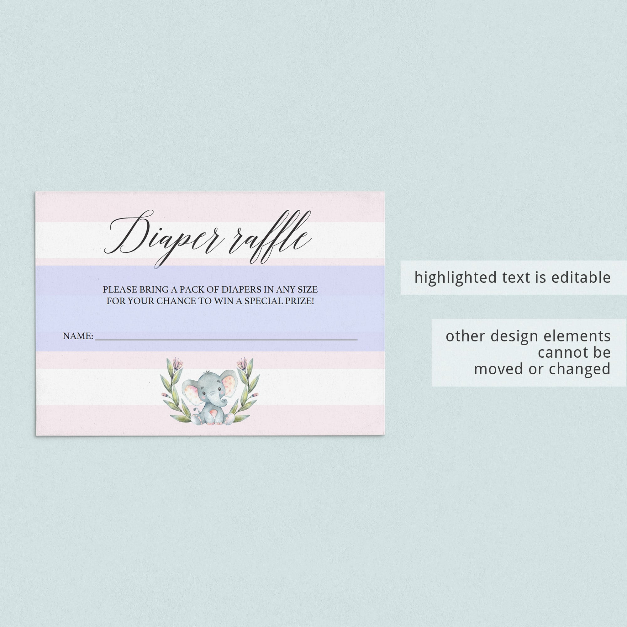 Watercolor elephant baby shower invitation template for girls by LittleSizzle