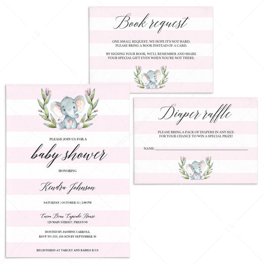 Pink Elephant baby shower invitation templates by LittleSizzle