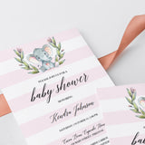 Pink and white stripes baby shower invitation template by LittleSizzle