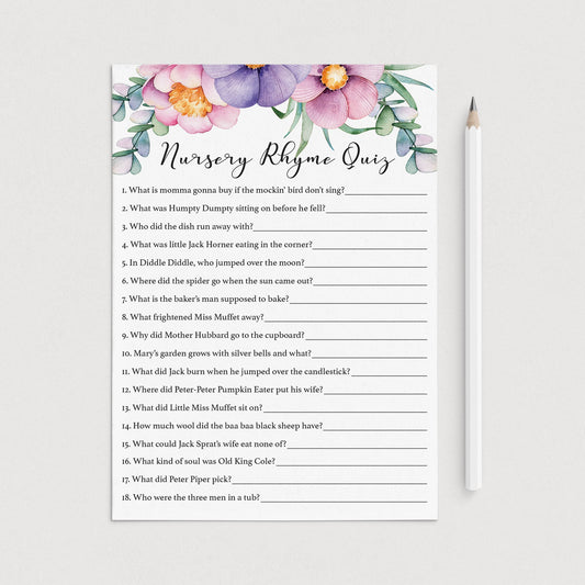Instant download purple baby shower game nursery rhymes by LittleSizzle
