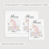Unicorn Baby Shower Advice for Mom-To-Be Printable