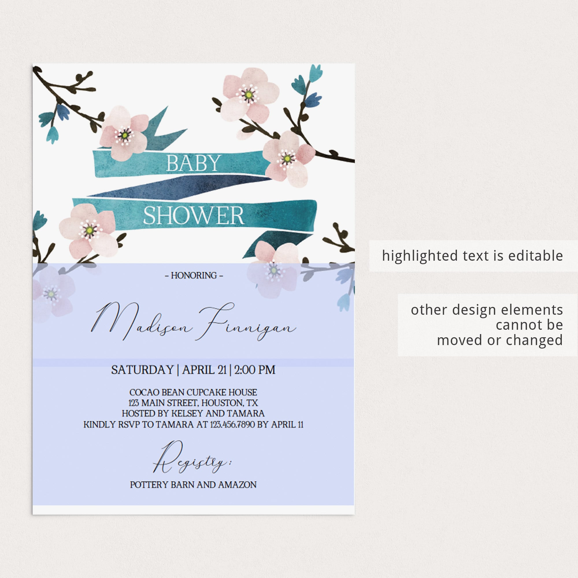 DIY editable baby girl shower invitation pink floral by LittleSizzle