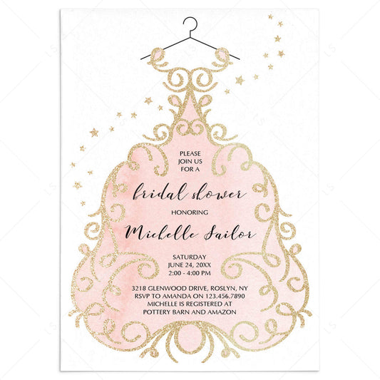 Blush and Gold Bridal Shower Invitations Card Template by LittleSizzle