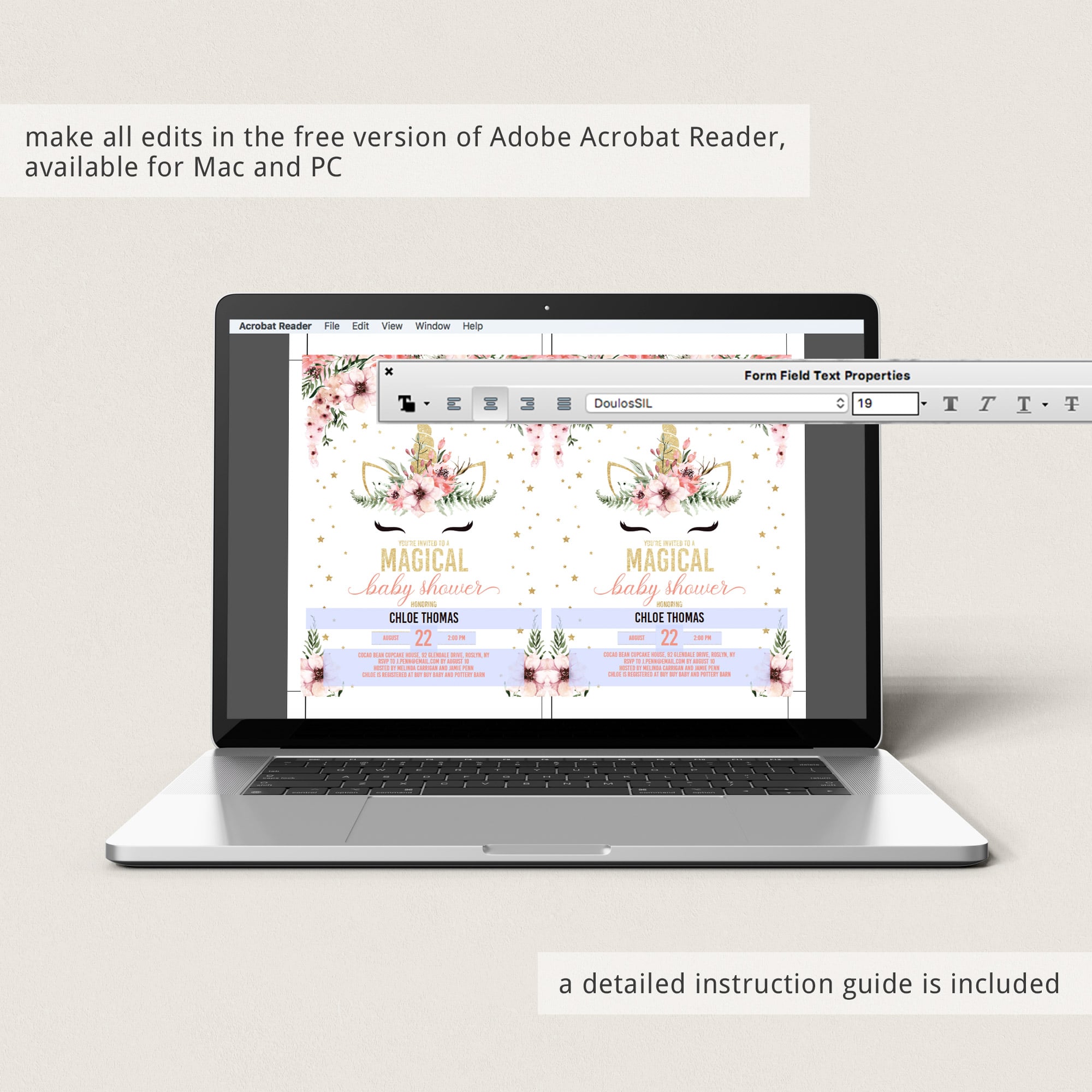 Unicorn baby shower DIY ideas invitations instant download by LittleSizzle